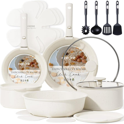 19pcs Nonstick Pots and Pans Set with Detachable Handles, Induction & Oven Safe