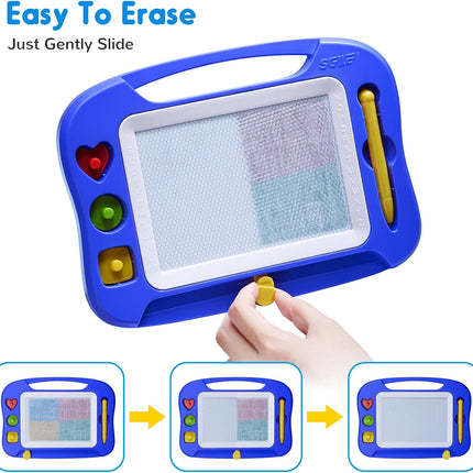 Magnetic Drawing Board for Toddlers with 3 Stamps Educational Toy Blue