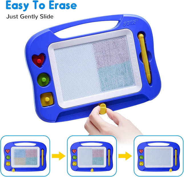 Magnetic Drawing Board for Toddlers with 3 Stamps Educational Toy Blue