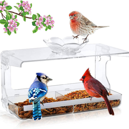 Window Bird Feeder – Clear, Transparent, Non-Marking Hooks for Wild Bird Watching