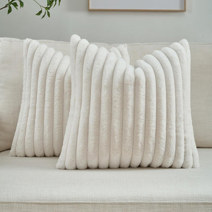 Modern Cream Cushion Covers – Faux Rabbit Fur & Velvet, Set of 2