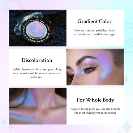 Chameleon Face Highlighter Palette, Multichrome Glitter Shimmer, Holographic Glow, Creamy Eyeshadow