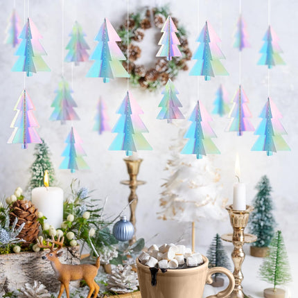 3PCS Iridescent Christmas Garland – 30ft 3D Paper Streamers for Holidays