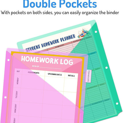 8-Tab Dividers with Pockets – 1 Set for 3-Ring Binders, Multicolor