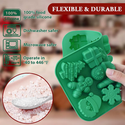 2PCS Christmas Silicone Chocolate Molds, 3D Snowflake, Cane, Snowman & Xmas Tree Shapes