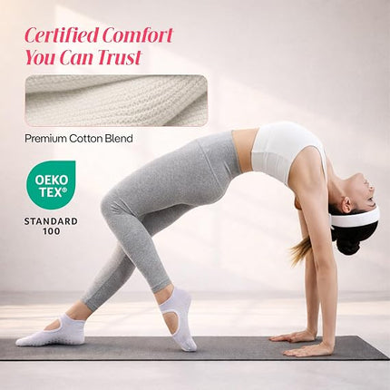 Pilates Socks with Grips for Women Non-Slip Yoga Socks Arch Support Cotton Blend