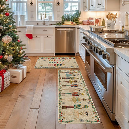 Christmas Kitchen Mats Set of 2 – Nutcracker Design, 17x29 & 17x47 Inches