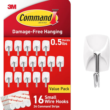 16-Pack Small Wire Hooks with Adhesive Strips – Damage-Free Hanging