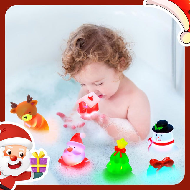6-Pack Christmas Bath Toys – Light-Up Floating Toys for Toddlers 1-3, Fun Bath Time for Kids