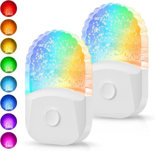 2-Pack Color Changing Night Lights – RGB LED with Dusk-to-Dawn Sensor