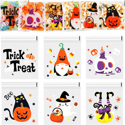 300PCS Halloween Cellophane Treat Bags, Self-Sealing Candy Cookie Goodie Bags