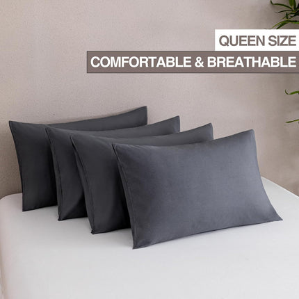 4-Pack Queen Pillowcases 20x30 Dark Gray, Soft Breathable Microfiber, Envelope