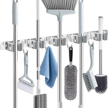 Broom Holder Wall Mount – 5 Racks, 4 Hooks Heavy Duty Storage Organizer