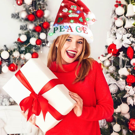 Christmas LED Light-Up Hat – Santa Headwear with Stickers & Ornaments