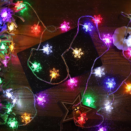 9.8FT 20 LED Snowflake String Lights Battery Operated Colorful Christmas Lights