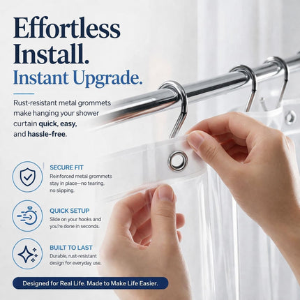Crystal Clear Shower Curtain Liner 72x72 PEVA Waterproof Rustproof Grommets