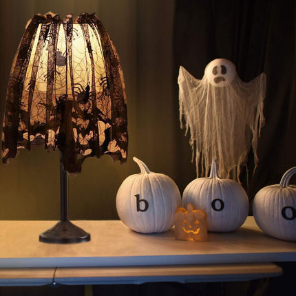3-Piece Halloween Lace Lamp Shade Covers, 20x60in Spiderweb Scarf Party Decor