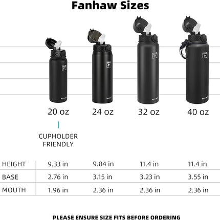 20oz Stainless Steel Insulated Water Bottle – Leakproof, Straw Lid, Black