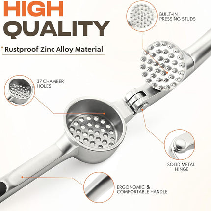 Kitchen Garlic Press Rust Proof Garlic Mincer Crusher Peeler Brush Matte