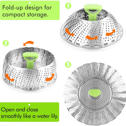 Stainless Steel Vegetable Steamer Basket, Expandable Folding Insert, 5.1"-9"