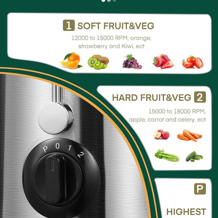 400W Juicer Machine 800W Max Power 3-Speed Centrifugal Fruit Vegetable Extractor