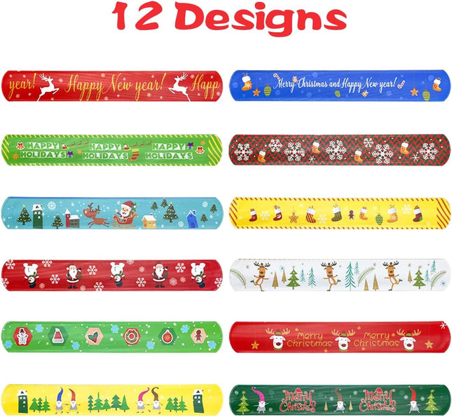 48 PCS Holiday Slap Bracelets for Kids Boys Girls Stocking Stuffers