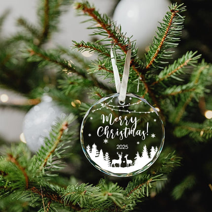 2025 Glass Christmas Tree Ornament – White Holiday Hanging Decor for Home