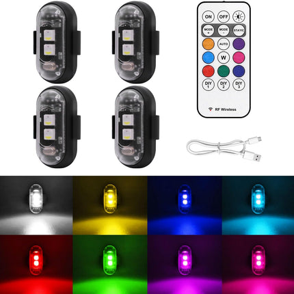 4PCS Wireless LED Strobe Lights with Remote – 8 Colors, Waterproof, USB Charging
