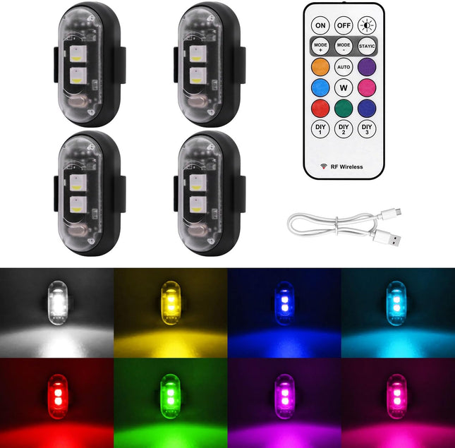 4PCS Wireless LED Strobe Lights with Remote – 8 Colors, Waterproof, USB Charging