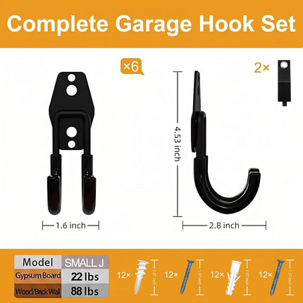 6-Pack Heavy-Duty Garage Wall Hooks, Round Utility Hangers for Bikes, Tools & Ladders