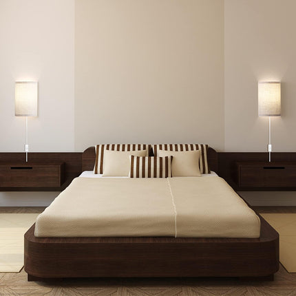 Set of 2 Plug In Wall Sconces 2700K 4000K 5000K Linen Fabric Shades On/Off
