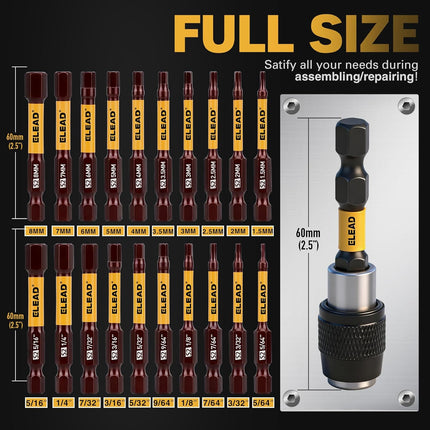 21 Piece Long Hex Screwdriver Bit Set SAE Metric for DIY Auto Repairs