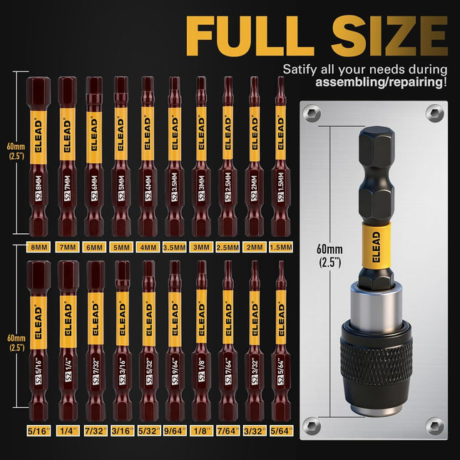 21 Piece Long Hex Screwdriver Bit Set SAE Metric for DIY Auto Repairs