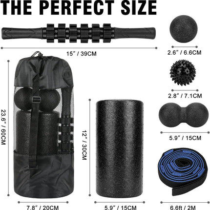 Foam Roller Set with Massage Stick, Foot Balls & Stretch Strap for Therapy