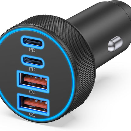 USB C 4-Port Car Charger – 90W Fast Charging for iPhone, iPad, Tablets & More