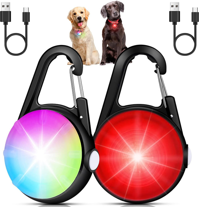2-Pack Rechargeable LED Dog Collar Lights, 4 Modes for Night Walking (Black)