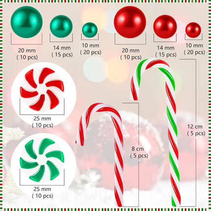 120pcs Christmas Vase Filler – Floating Red & Green Candy Cane Beads and Pearls
