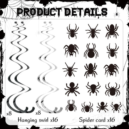 18-Piece Halloween Black Spider Web Decor, Hanging Swirls & Fireplace Party Banner