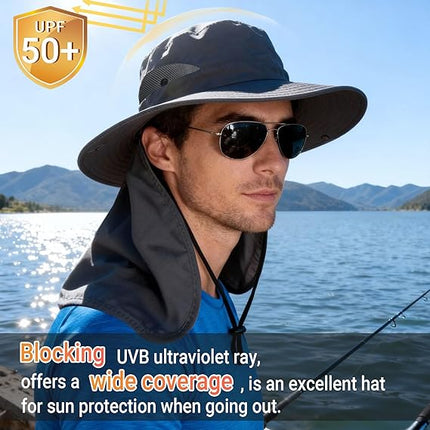 UPF 50+ Sun Hat with Neck Flap, Wide Brim, Adjustable, Foldable & Water Resistant