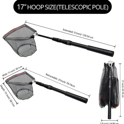 Aluminum Collapsible Fishing Net, Telescopic Pole, Non-Slip Handle, 37"-85"