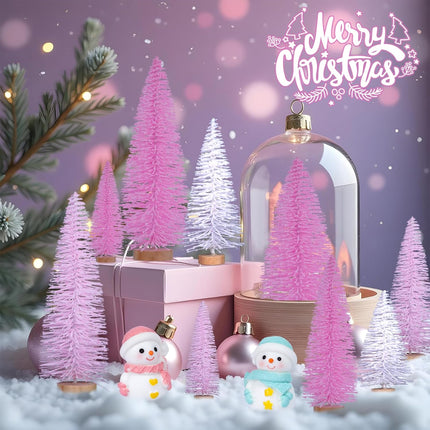 10PCS Mini Pink Christmas Trees – 3.94"-7.87" Bottle Brush Holiday Decor