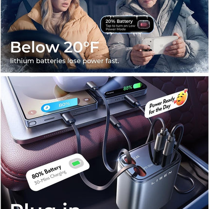 Retractable Car Charger – 69W USB C Fast Charger for iPhone & Samsung, Gifts for Him