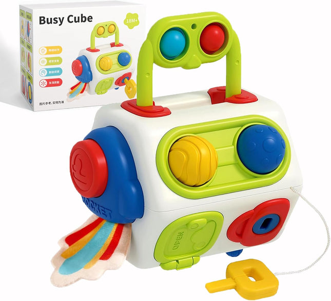 Busy Cube Montessori Toy for 1 Year Old Toddlers Travel Learning Activity