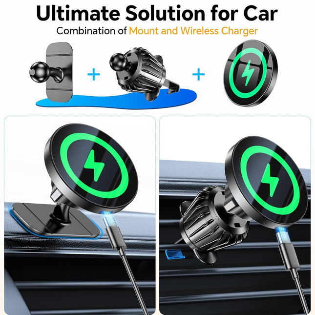 15W MagSafe Car Charger & Magnetic Phone Holder – Wireless iPhone Charging