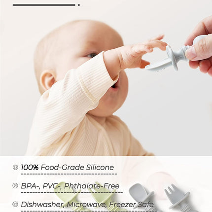 4-Pc Baby Spoon & Fork Set – Silicone Self-Feeding Utensils 6M+ with Cases