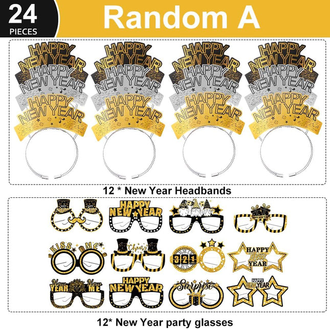 2026 New Years Eve Party Decorations – Glasses, Headbands & Cone Hats