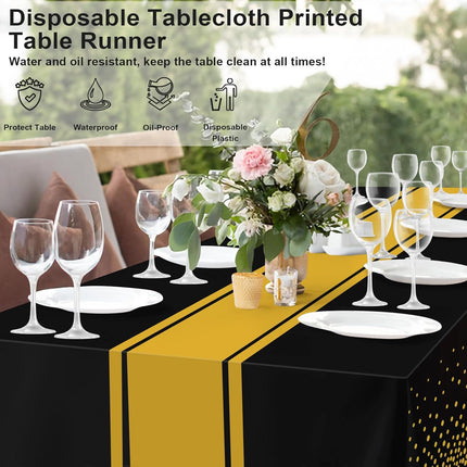2-Pack Black & Gold Tablecloth Set – Disposable Party Table Covers 54x108"