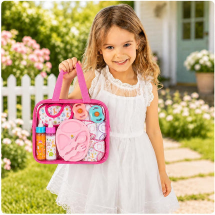 My Sweet Baby 13pc Doll Feeding Diaper Bag Set Pretend Play Care Kit Fits 12-18" Dolls