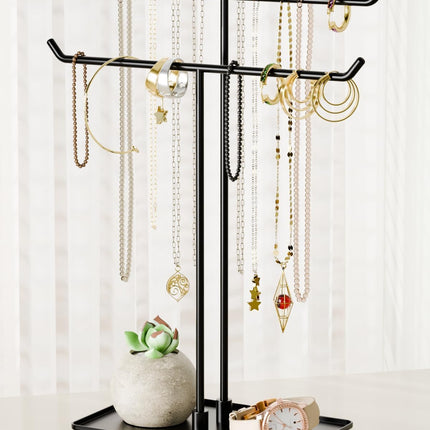 Black Metal Jewelry Stand – Necklace Organizer for Home & Office Decor