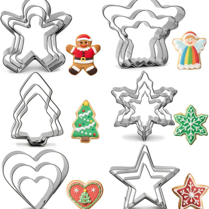 18-Piece Christmas Cookie Cutter Set – 6 Shapes Stainless Steel Baking Molds